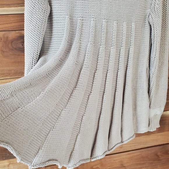 Pure Handknit High Low Pleated Chunky Cardigan Size S Cotton Beige boho gorpcore - Picture 6 of 13